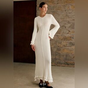 Commense Piping Ruffle Drawstring Knit Dress medium